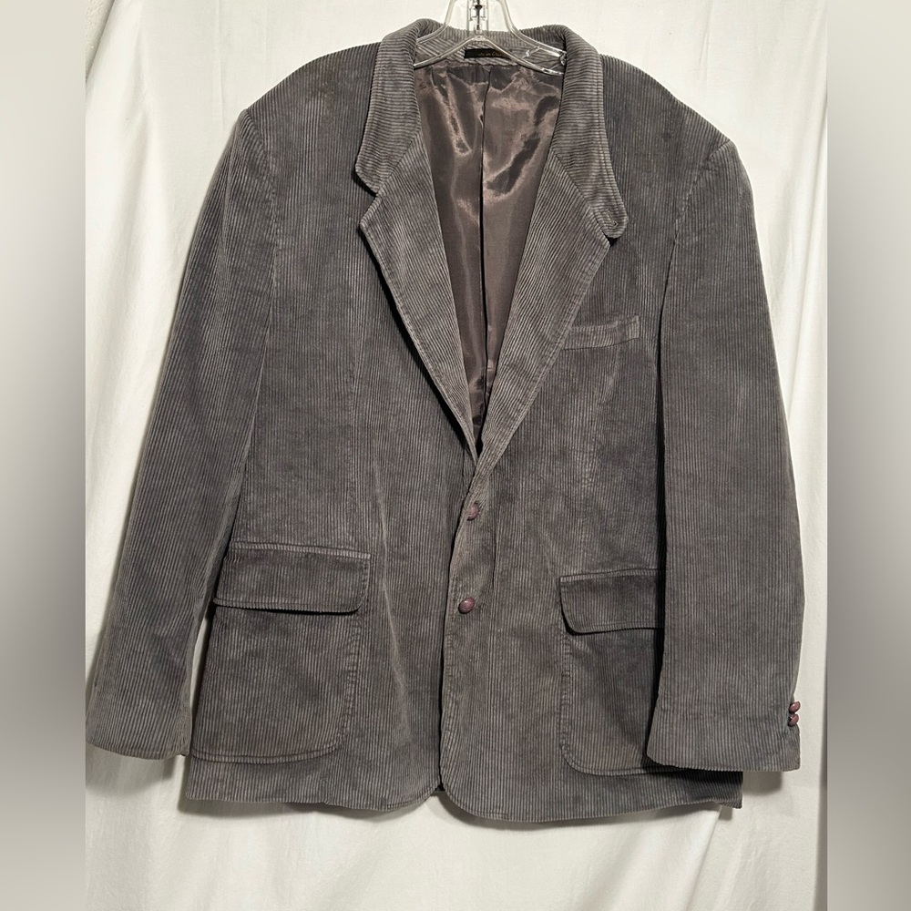MENS 48R JORDACHE GRAY CORDUROY 2 BUTTON SPLIT BACK SPORT COAT BLAZER